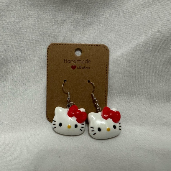 Handmade Red Bow Hello Kitty Earrings - Picture 1 of 7
